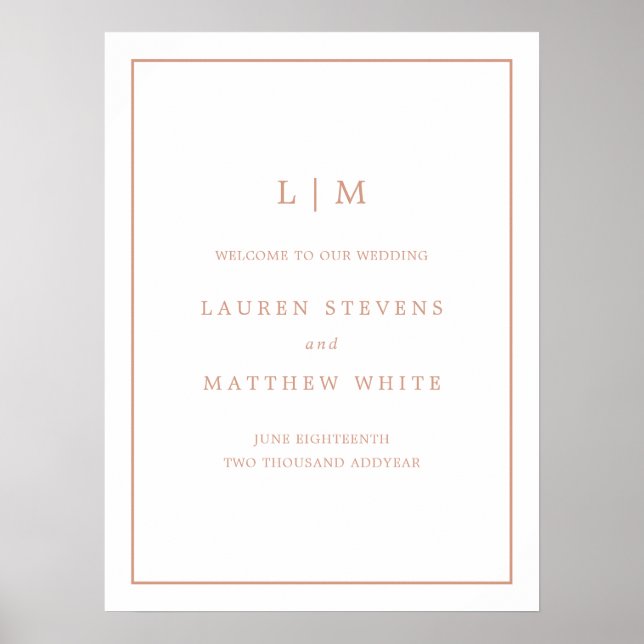Simple Rose Pink Monogram Elegant Wedding Poster (Front)