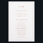 Simple Rose Pink Monogram Elegant Wedding Program<br><div class="desc">Simple Wedding Program featuring a modern yet elegant design with your two letter monogram at the top and your details surrounded by a thin border. All text is in faux rose gold pink over a white background and may be changed in the design editing tool. The front has your order...</div>