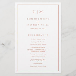 Simple Rose Pink Monogram Elegant Wedding Program