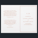 Simple Rose Pink Monogram Elegant Wedding Program<br><div class="desc">Simple folded Wedding Program featuring a modern yet elegant design with your two initial monogram along with your details surrounded by a thin border on the front cover. The inside has your wedding party on the left side and your order of ceremony on the right side. All design elements are...</div>