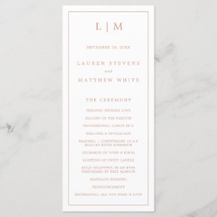 Simple Rose Pink Monogram Elegant Wedding Programme