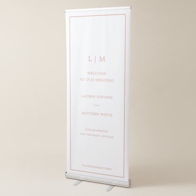 Simple Rose Pink Monogram Elegant Wedding Retractable Banner (3/4)