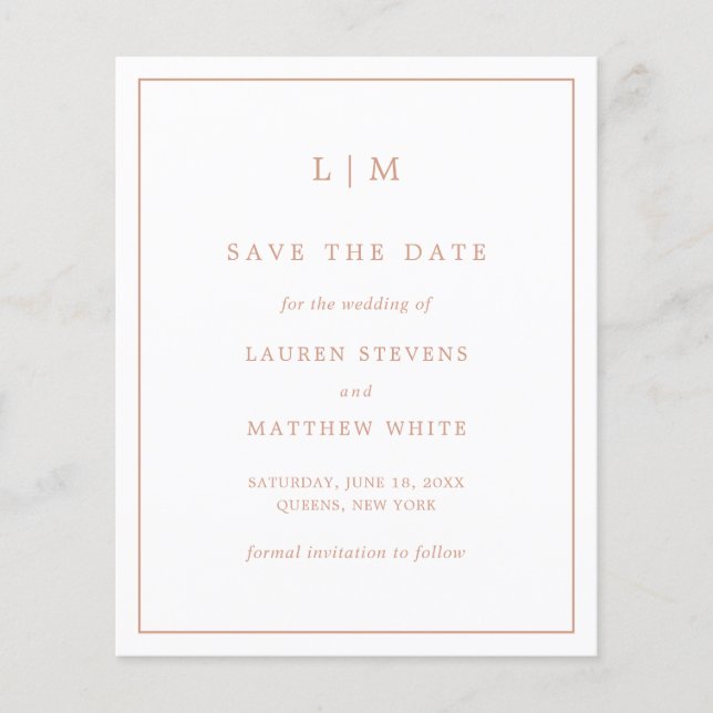 Simple Rose Pink Wedding Budget Save the Date (Front)