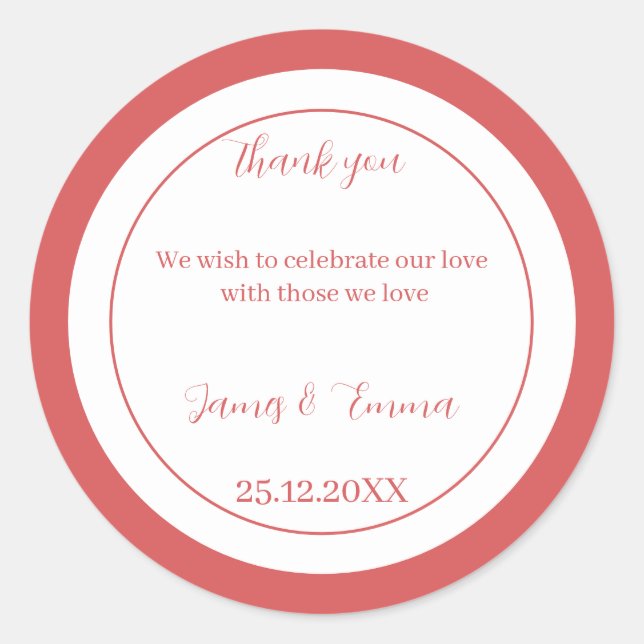 Simple Rose Wedding  Classic Round Sticker (Front)