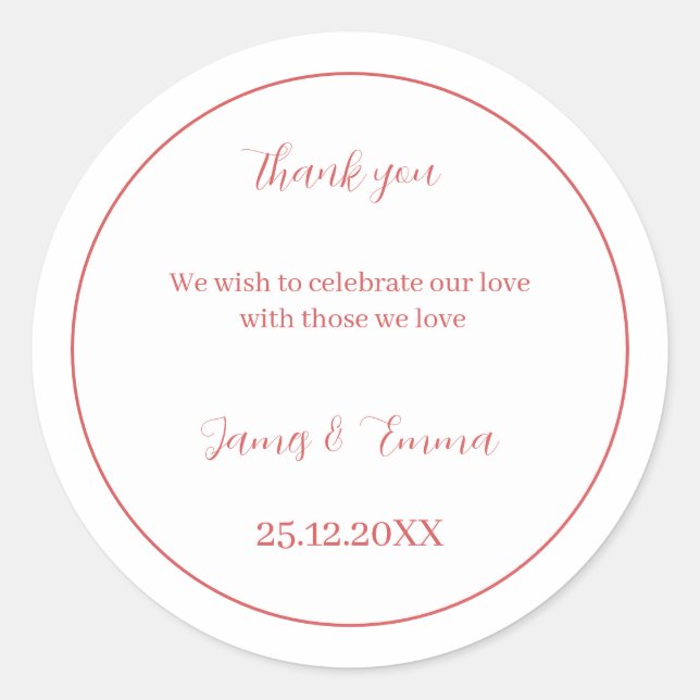 Simple Rose Wedding  Classic Round Sticker (Front)