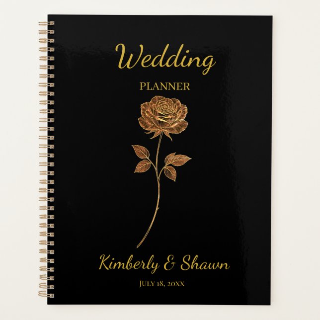 Simple Rose Wedding Date & Couples Names Wedding Planner (Front)