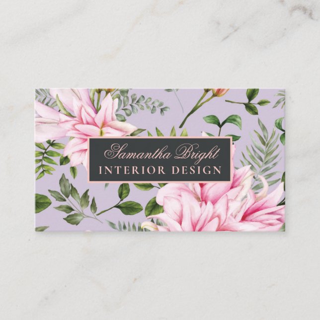 Simple Rosy Foliage Stylish Business Card (Front)
