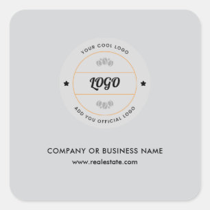 Simple Round Business Logo & Text Company Custom Square Sticker