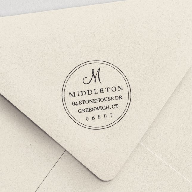 Simple Round Script Monogram Return Address Self-inking Stamp (Creator Uploaded)