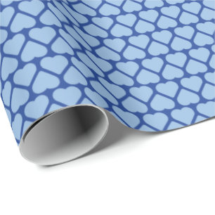 Simple Rows of Small Pale Blue Hearts on Dark Blue Wrapping Paper