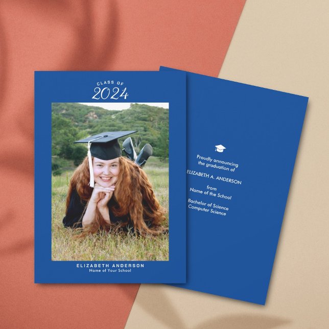 Simple Royal Blue Class of 2024 Graduation Photo Announcement (Creator Uploaded)