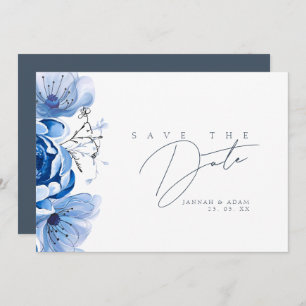 Simple Royal Blue Opulence Floral Roses Wedding Save The Date