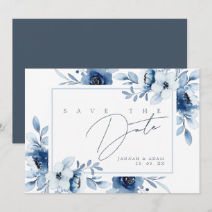 Simple Royal Blue Opulence Floral Wedding Save The Date