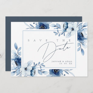 Simple Royal Blue Opulence Floral Wedding Save The Date