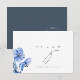 Simple Royal Blue Opulence Floral Wedding Thank You Card