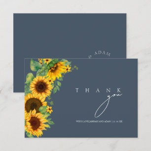 Simple Royal Blue Opulence Sunflower Wedding Thank You Card