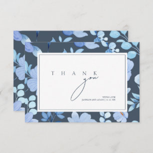 Simple Royal Blue Opulence Wildflowers Wedding Thank You Card
