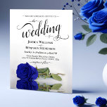 Simple Royal Blue Rose BUDGET Wedding Invitation<br><div class="desc">This simple yet beautiful budget wedding invitation features an elegant design with a single long stemmed royal blue or cobalt coloured rose and elegant script calligraphy. With a low affordable price,  this invite is the perfect solution for elegance and grace without breaking the bank.</div>