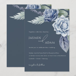 Simple Royal Blue Roses Floral Wedding Invitation
