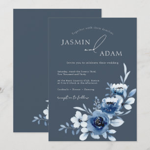 Simple Royal Blue Roses Floral Wedding Invitation
