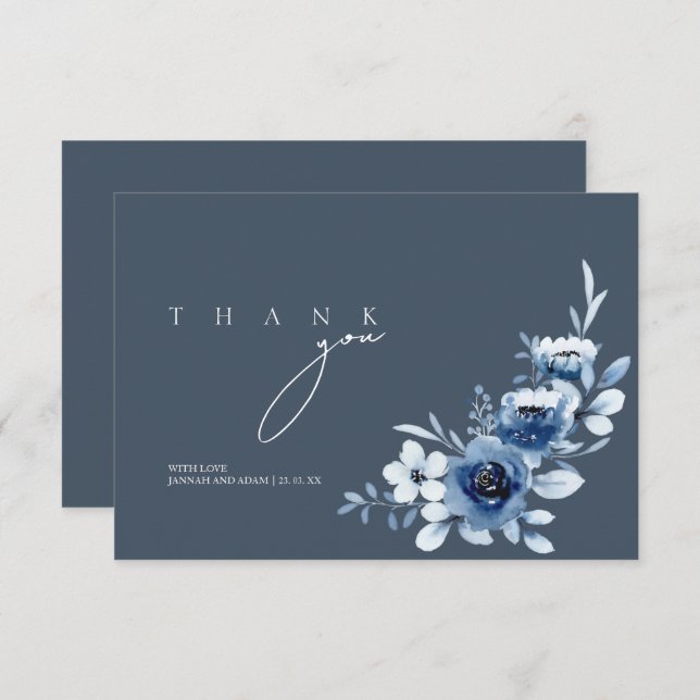 Simple Royal Blue Roses Floral Wedding Thank You Card (Front/Back)