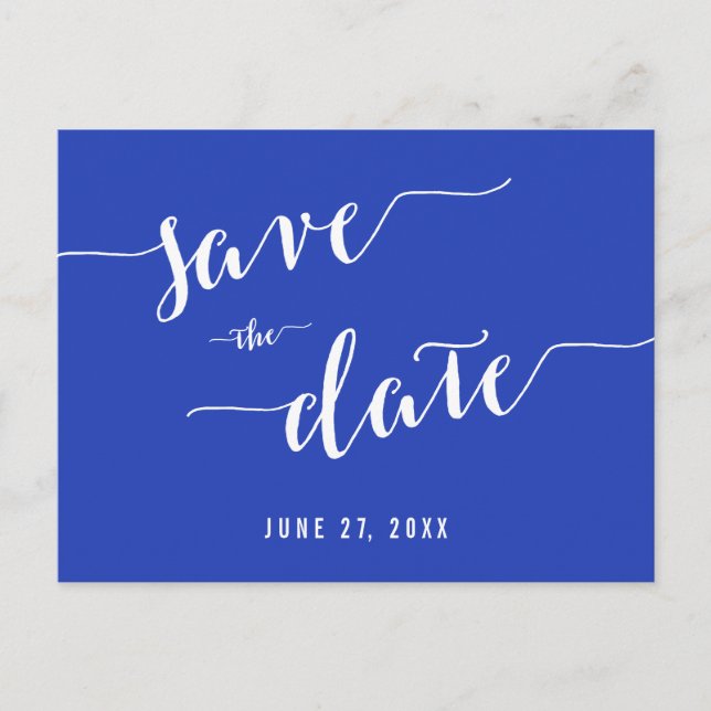 Simple Royal Blue Save The Date Postcards (Front)