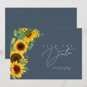 Simple Royal Blue Sunflower Floral Wedding Save The Date