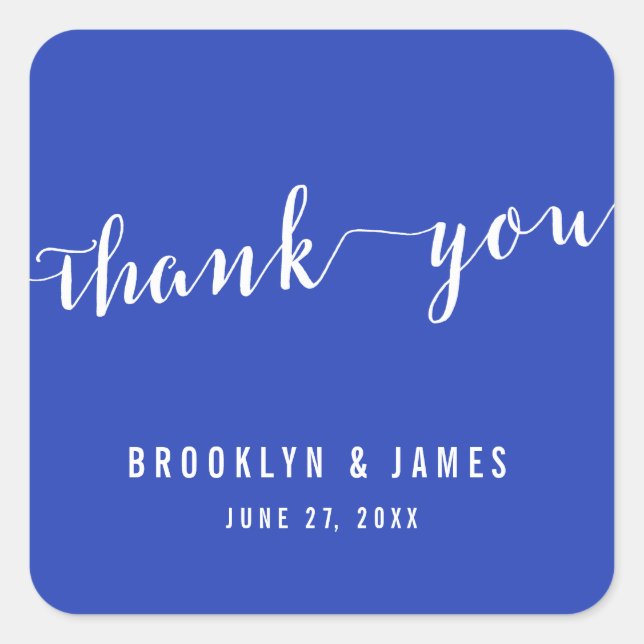 Simple Royal Blue Thank You Wedding Stickers (Front)