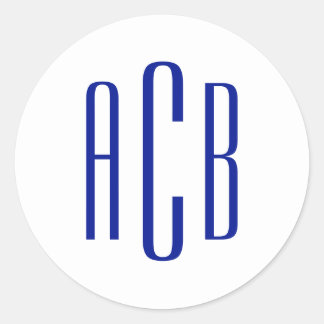 Simple Royal Blue Three Letter Monogram Classic Round Sticker