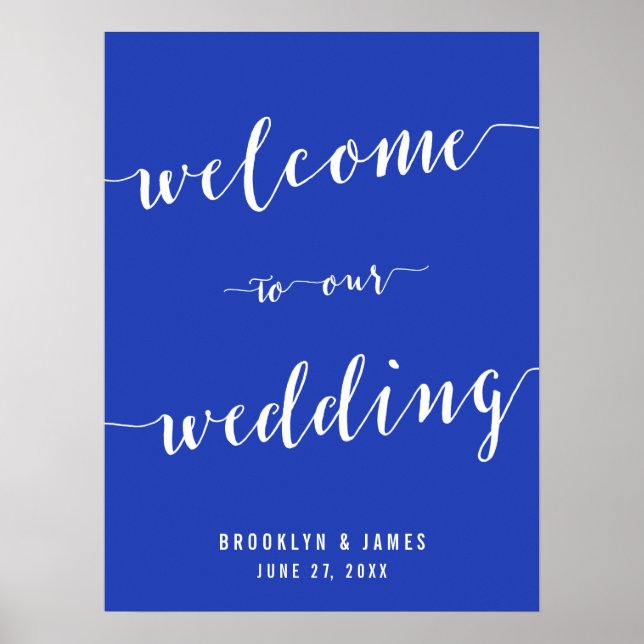 Simple Royal Blue Wedding Reception Sign Print (Front)