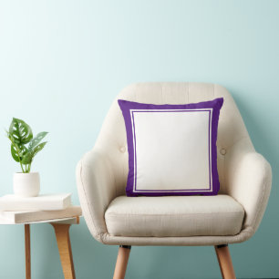 Simple Royal Purple and White Frame Cushion