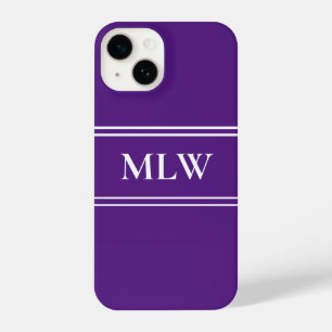 Simple Royal Purple and White Monogrammed  iPhone 14 Case