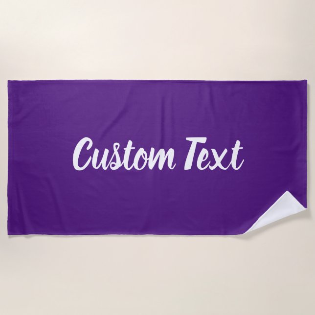 Simple Royal Purple and White Script Text Template Beach Towel (Front)