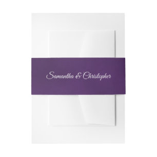 Simple Royal Purple Couple's Names Wedding  Invitation Belly Band