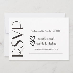 Simple RSVP Black White Heart Wedding Invitation