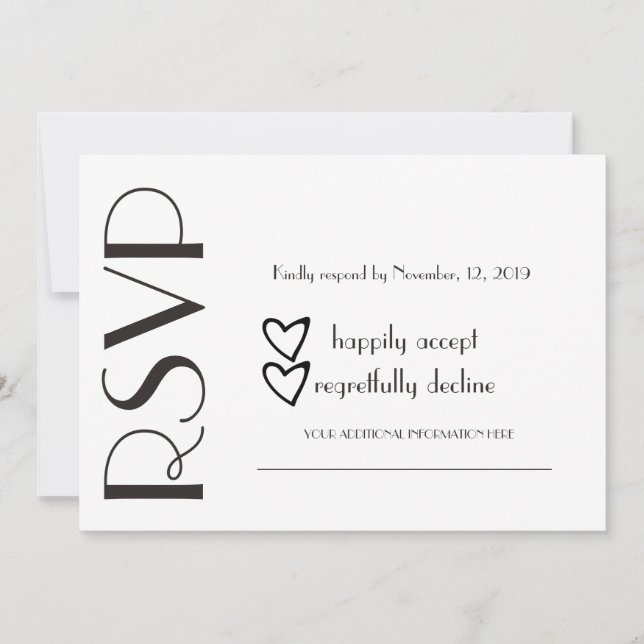 Simple RSVP Black White Heart Wedding Invitation (Front)