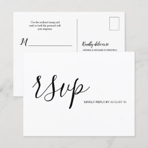 Simple RSVP Script Typography response Wedding Invitation Postcard