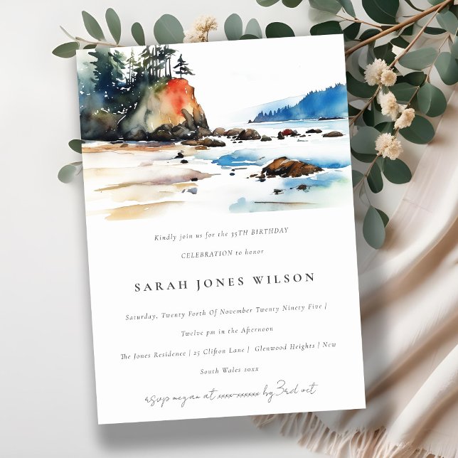 Simple Ruby Beach Olympic National Park Birthday Invitation (Creator Uploaded)