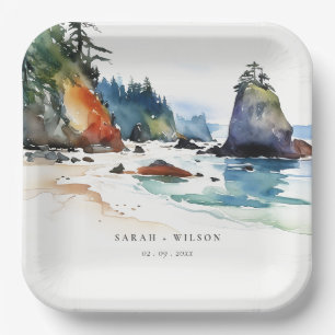 Simple Ruby Beach Olympic National Park Wedding Paper Plate