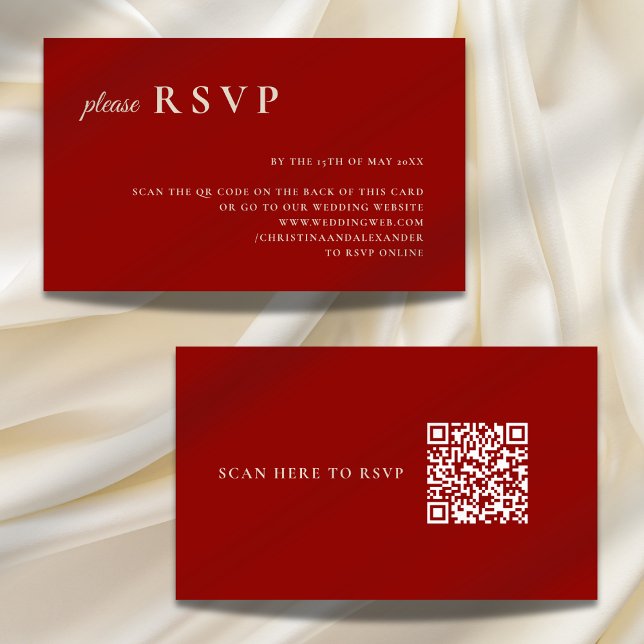 Simple Ruby Red Bone White QR Code Wedding RSVP Enclosure Card (Creator Uploaded)
