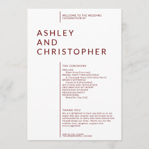Simple Ruby Red Isolated Names Wedding Ceremony Programme