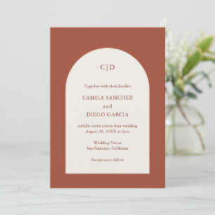 Simple Rust Monogram Boho Arch Modern Wedding Invitation