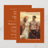 Simple Rust Orange BUDGET Wedding Photo Invitation