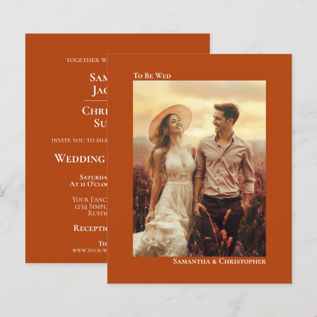 Simple Rust Orange BUDGET Wedding Photo Invitation (Front/Back)