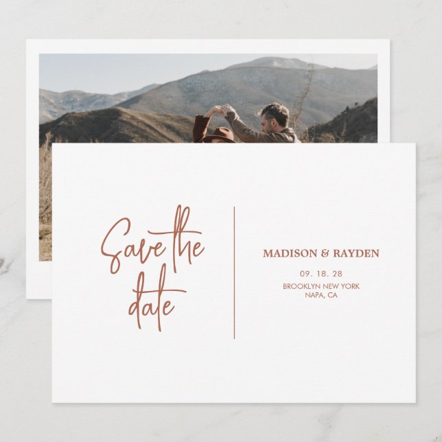 Simple Rust Terracotta Wedding Photo  Invitation (Front/Back)