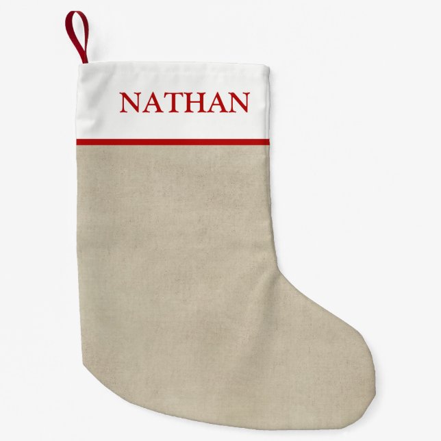Simple Rustic Beige and Red Personalised Stocking (Front)