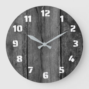 Simple Rustic Black Distressed Wood Farmhouse Large Clock