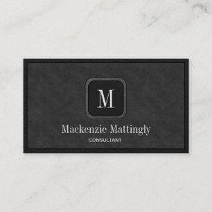 Simple Rustic Black Grey Vintage Leather Monogram Business Card