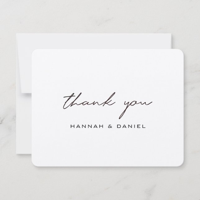 Simple Rustic Black Script Brown Kraft Wedding Thank You Card (Front)