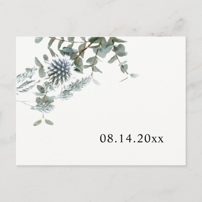 Simple Rustic Blue Thistle Save the Date Announcement Postcard (Front)